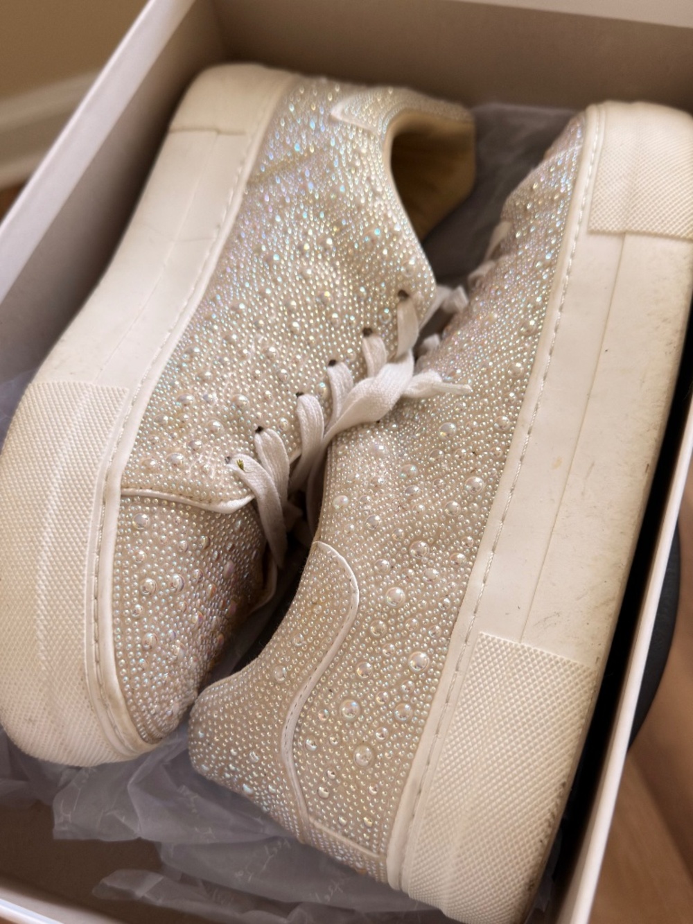 White pearl embellished sneakers